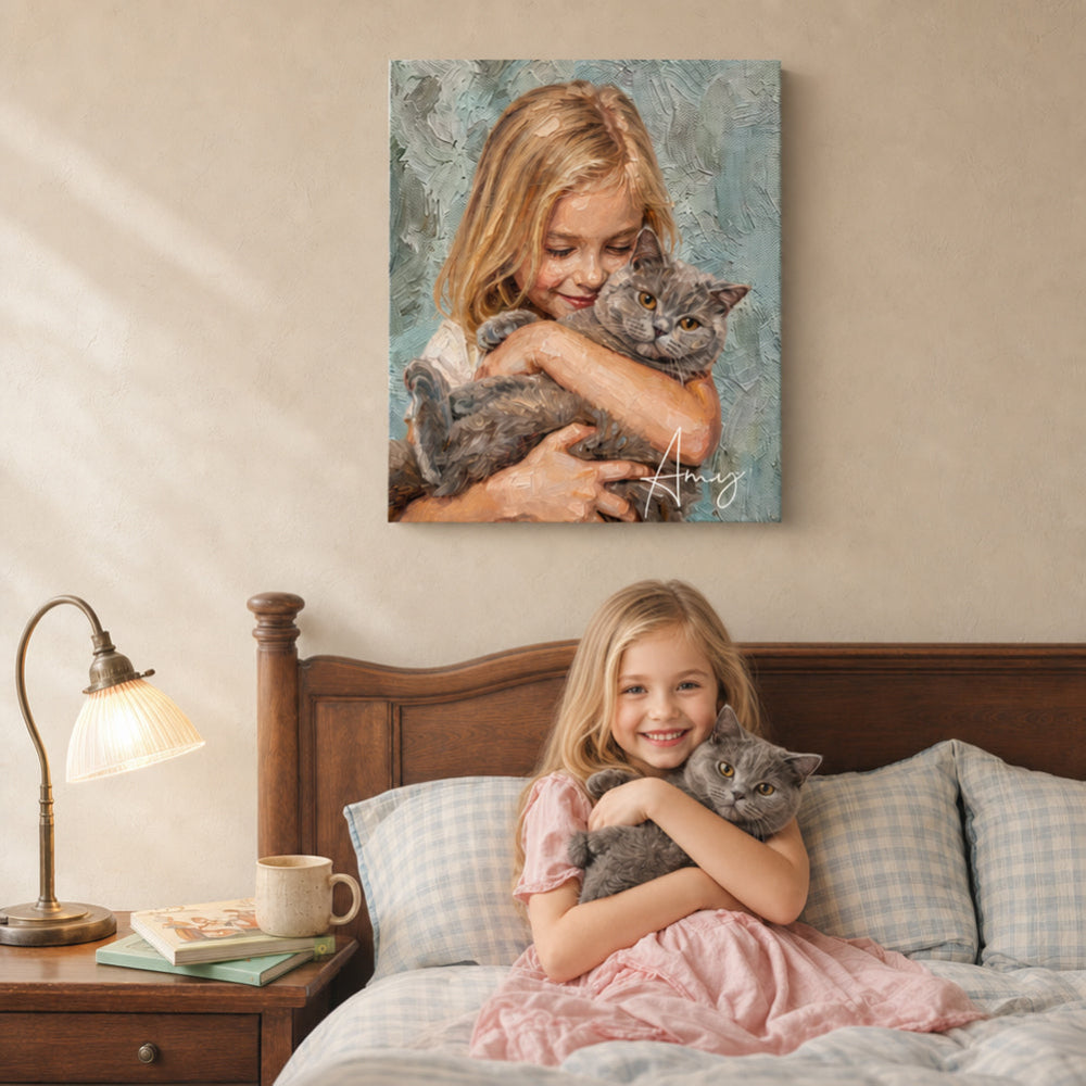 Personalized Pet Canvas Print Custom Oil Painting Style Pet Portrait Canvas Wall Art With Pet Name Customized Photo Upload Dog Cat Memorial Canvas Gift For Pet Lovers
