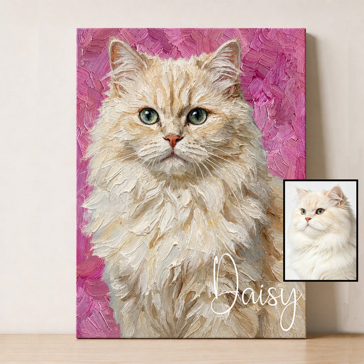 Personalized Pet Canvas Print Custom Oil Painting Style Pet Portrait Canvas Wall Art With Pet Name Customized Photo Upload Dog Cat Memorial Canvas Gift For Pet Lovers