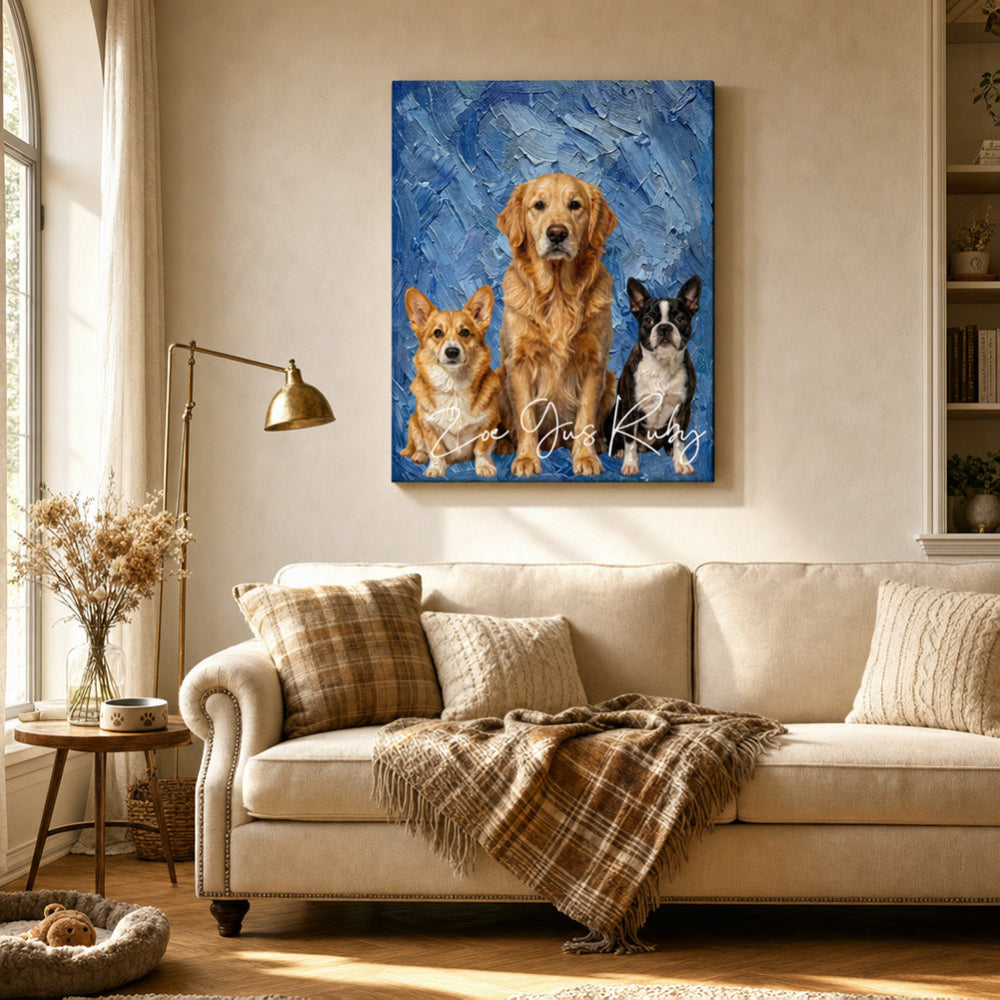 Personalized Pet Canvas Print Custom Oil Painting Style Pet Portrait Canvas Wall Art With Pet Name Customized Photo Upload Dog Cat Memorial Canvas Gift For Pet Lovers