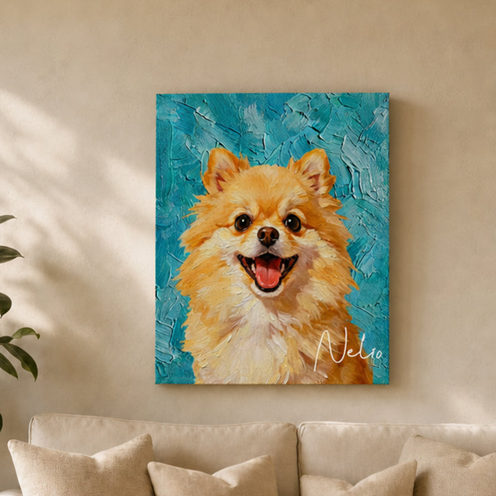 Personalized Pet Canvas Print Custom Oil Painting Style Pet Portrait Canvas Wall Art With Pet Name Customized Photo Upload Dog Cat Memorial Canvas Gift For Pet Lovers