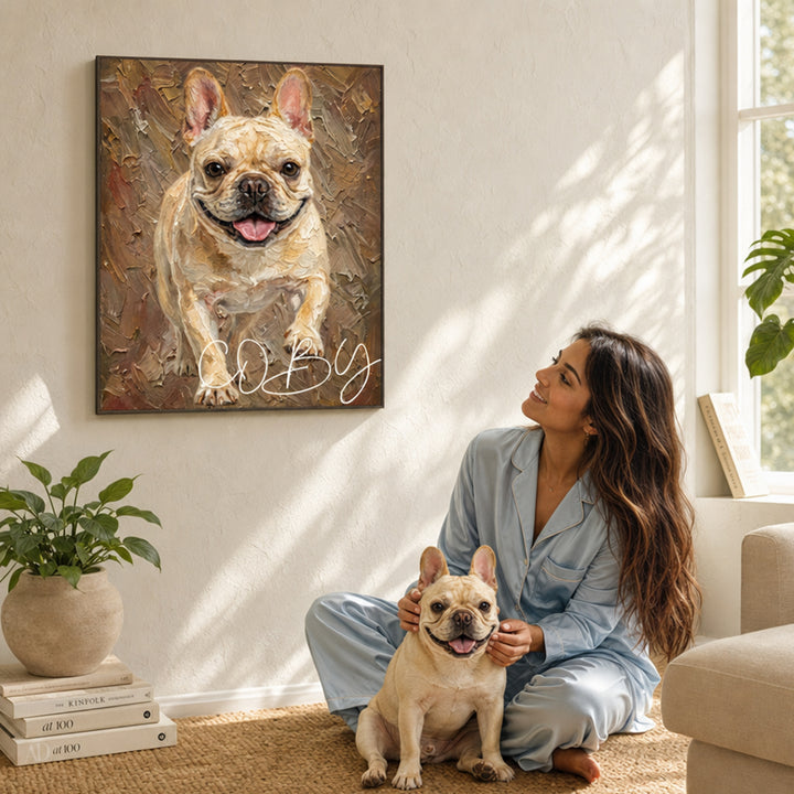 Personalized Pet Canvas Print Custom Oil Painting Style Pet Portrait Canvas Wall Art With Pet Name Customized Photo Upload Dog Cat Memorial Canvas Gift For Pet Lovers