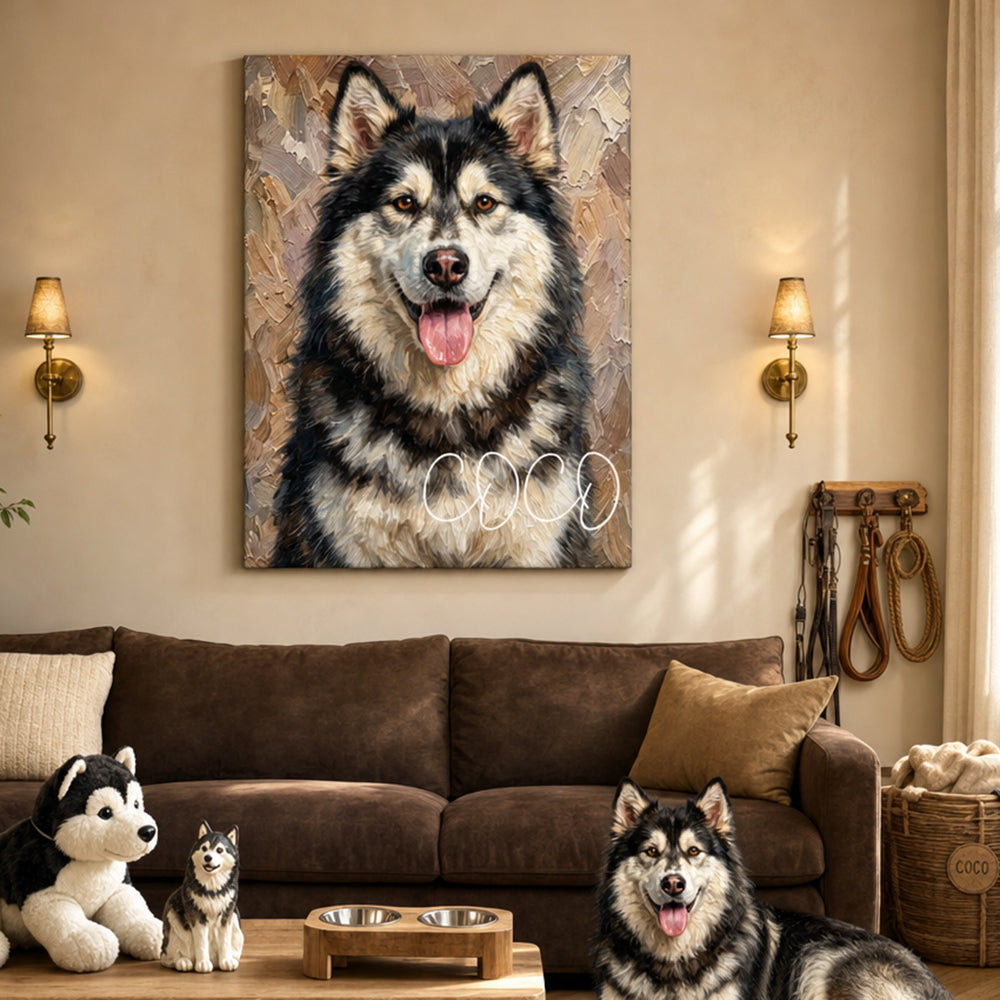 Personalized Pet Canvas Print Custom Oil Painting Style Pet Portrait Canvas Wall Art With Pet Name Customized Photo Upload Dog Cat Memorial Canvas Gift For Pet Lovers