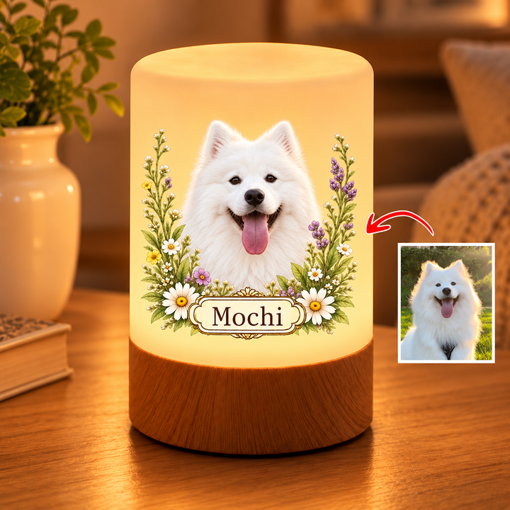 Personalized Pet Photo Night Light Remote Control Dimmable LED Lamp Custom Name Watercolor Portrait Christmas Gift for Pet Owners