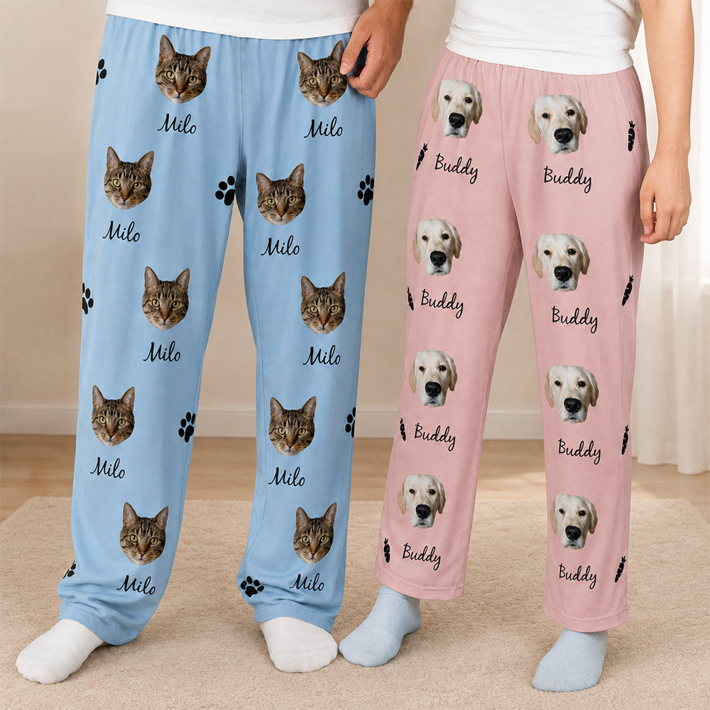 Personalized Pet Photo Pajama Pants with Cute Pattern Custom Photo and Name Lounge Pants for Adults and Kids Birthday Gift for Pet Lovers