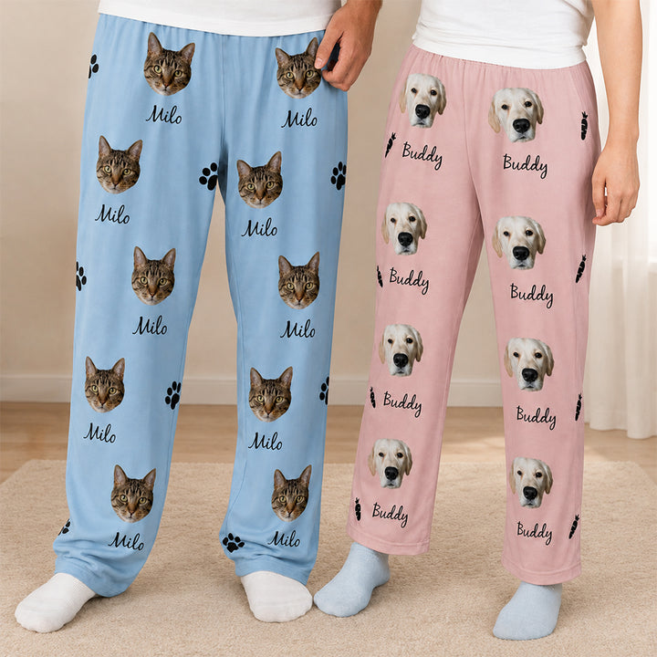 Personalized Pet Photo Pajama Pants with Cute Pattern Custom Photo and Name Lounge Pants for Adults and Kids Birthday Gift for Pet Lovers