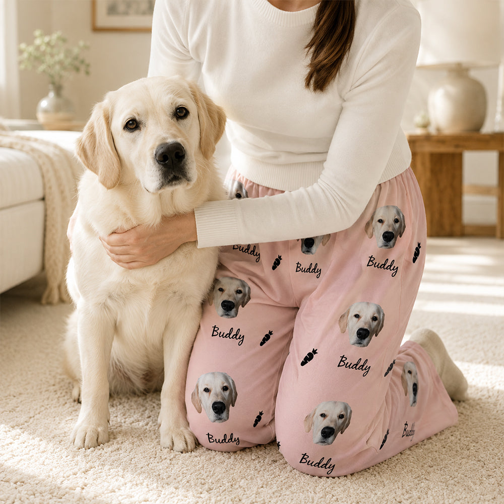 Personalized Pet Photo Pajama Pants with Cute Pattern Custom Photo and Name Lounge Pants for Adults and Kids Birthday Gift for Pet Lovers