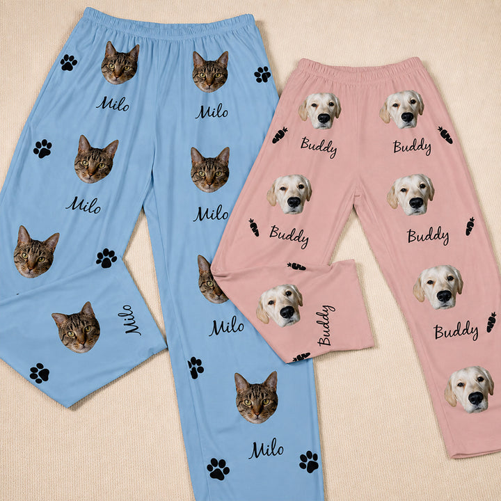 Personalized Pet Photo Pajama Pants with Cute Pattern Custom Photo and Name Lounge Pants for Adults and Kids Birthday Gift for Pet Lovers