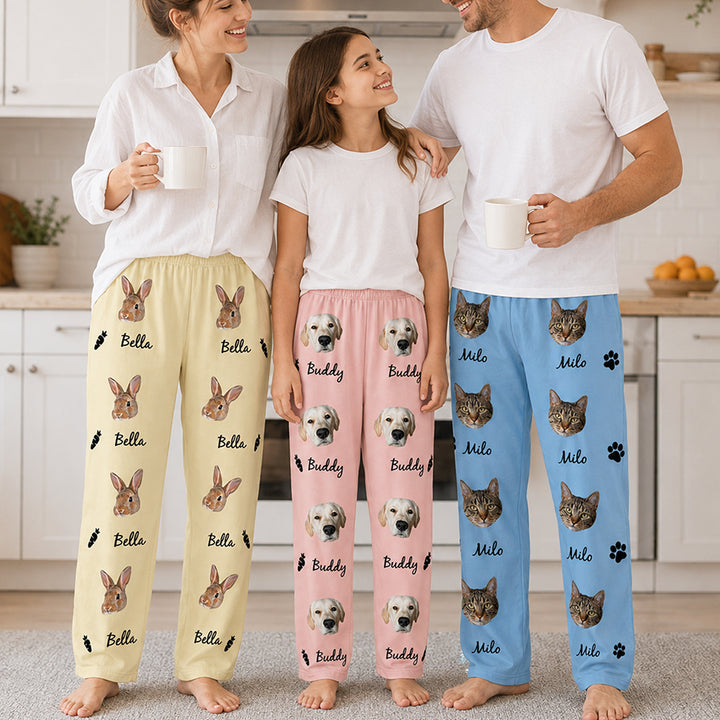 Personalized Pet Photo Pajama Pants with Cute Pattern Custom Photo and Name Lounge Pants for Adults and Kids Birthday Gift for Pet Lovers