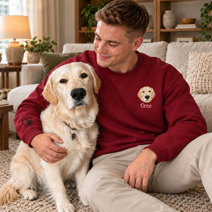 Personalized Pet Portrait Embroidered Sweatshirt with Custom Cute Graphic and Name Unique Gift for Pet Lovers Owners