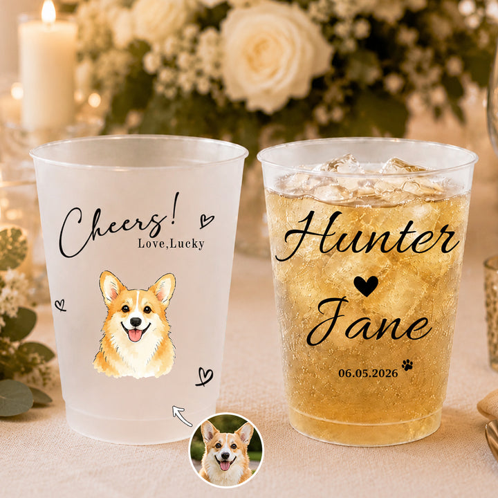 Personalized Pet Portrait Frosted Plastic Cups with Custom Name Set Reusable Wedding Party Favor Daily Drink Cups