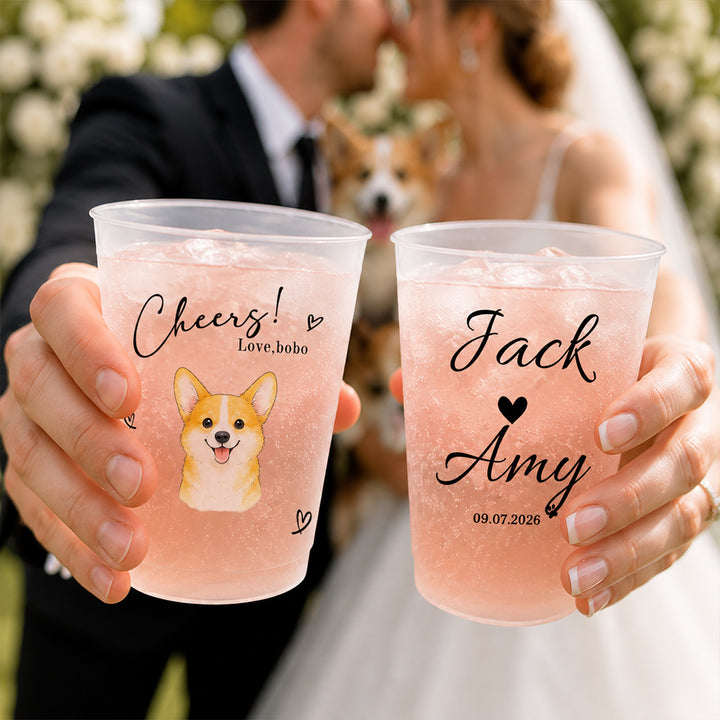 Personalized Pet Portrait Frosted Plastic Cups with Custom Name Set Reusable Wedding Party Favor Daily Drink Cups