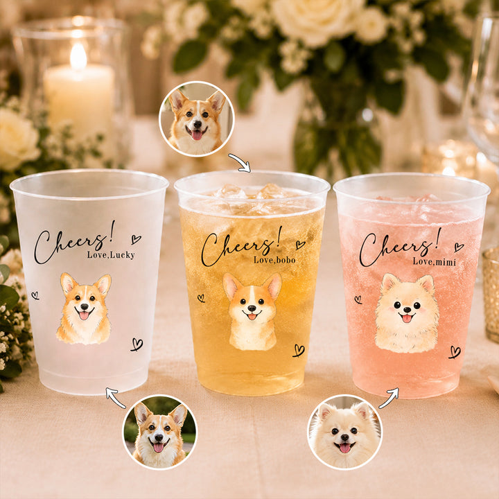 Personalized Pet Portrait Frosted Plastic Cups with Custom Name Set Reusable Wedding Party Favor Daily Drink Cups