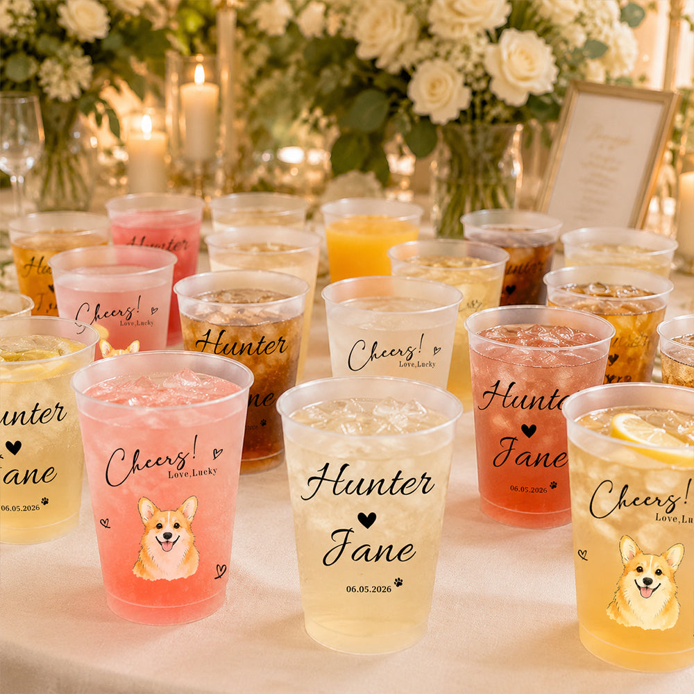 Personalized Pet Portrait Frosted Plastic Cups with Custom Name Set Reusable Wedding Party Favor Daily Drink Cups