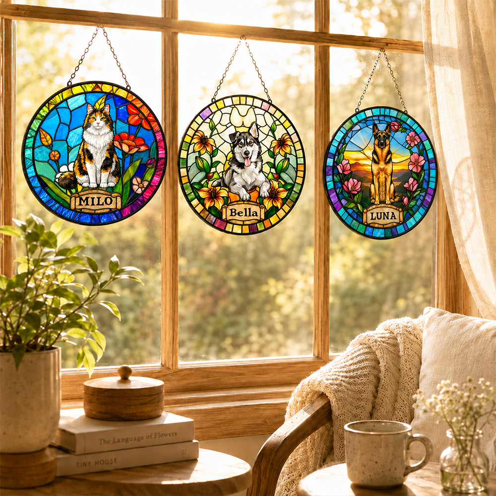 Personalized Pet Portrait Stained Glass Suncatcher Custom Pet Memorial Photo Suncatcher Pet Loss Keepsake Sympathy Gift