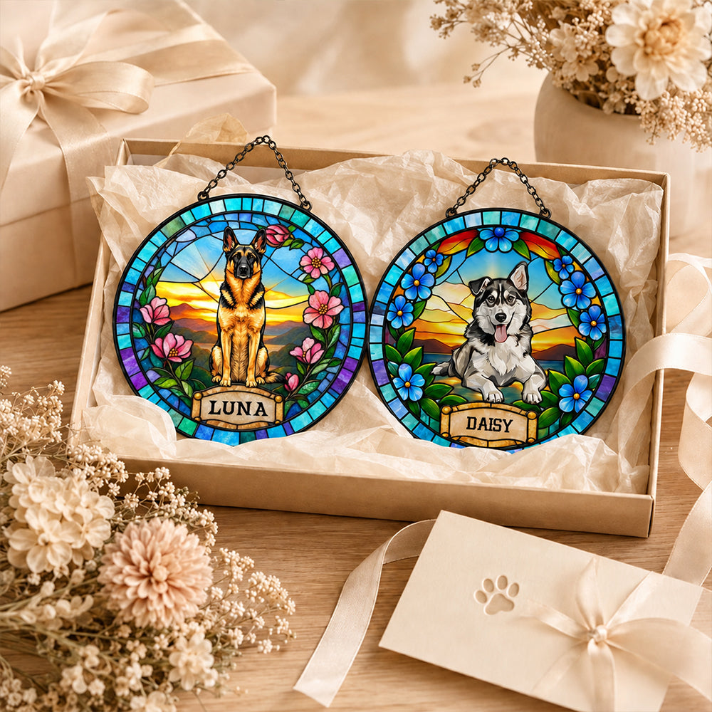 Personalized Pet Portrait Stained Glass Suncatcher Custom Pet Memorial Photo Suncatcher Pet Loss Keepsake Sympathy Gift