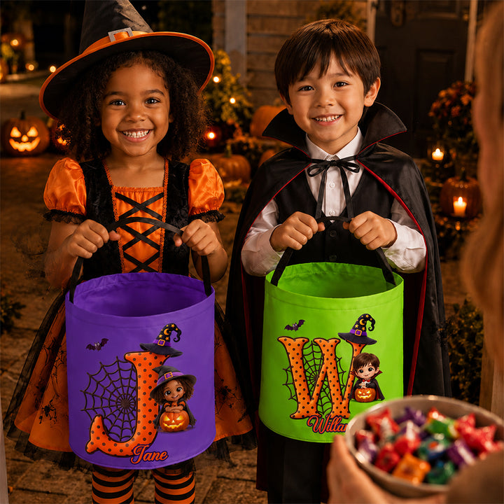 Personalized Photo Halloween Cartoon LED Light Up Trick or Treat Bag Custom Kid Picture Glow Candy Bucket Halloween Party Gift