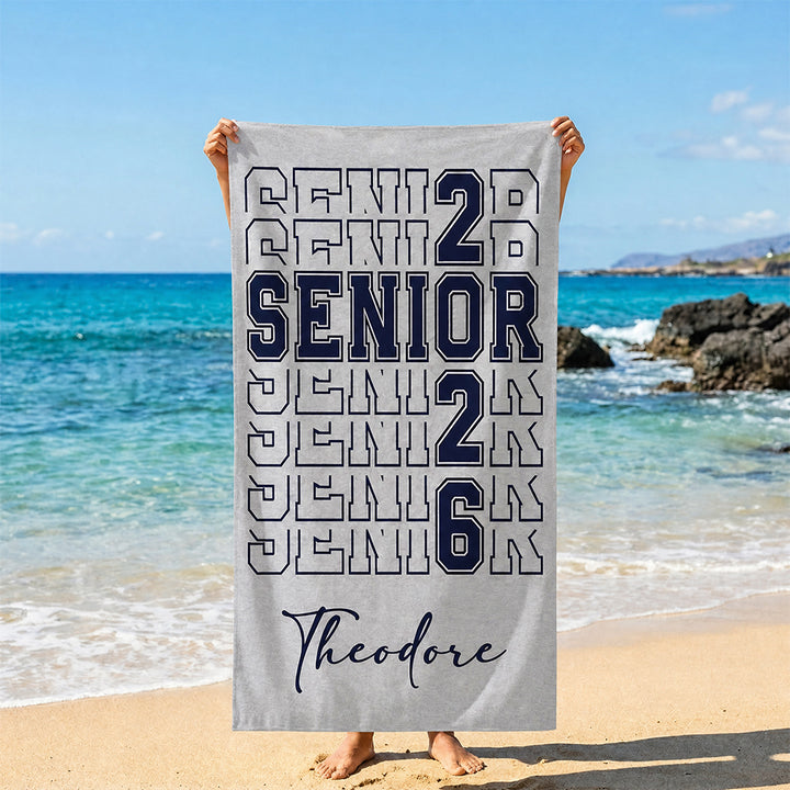 Personalized Name Class of 2026 Graduate Beach Towel Vacation Celebration Gift