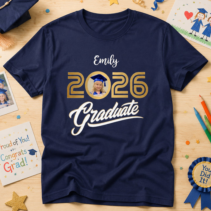Personalized Photo Name Graduation Shirt Class of 2026 for Celebration Family Friends