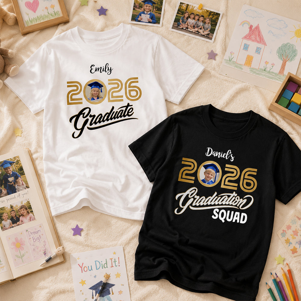 Personalized Photo Name Graduation Shirt Class of 2026 for Celebration Family Friends
