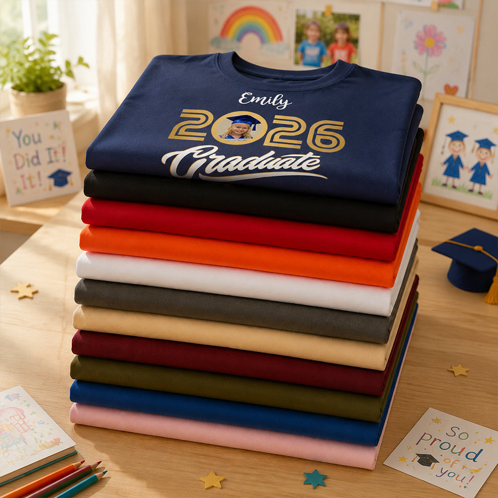 Personalized Photo Name Graduation Shirt Class of 2026 for Celebration Family Friends
