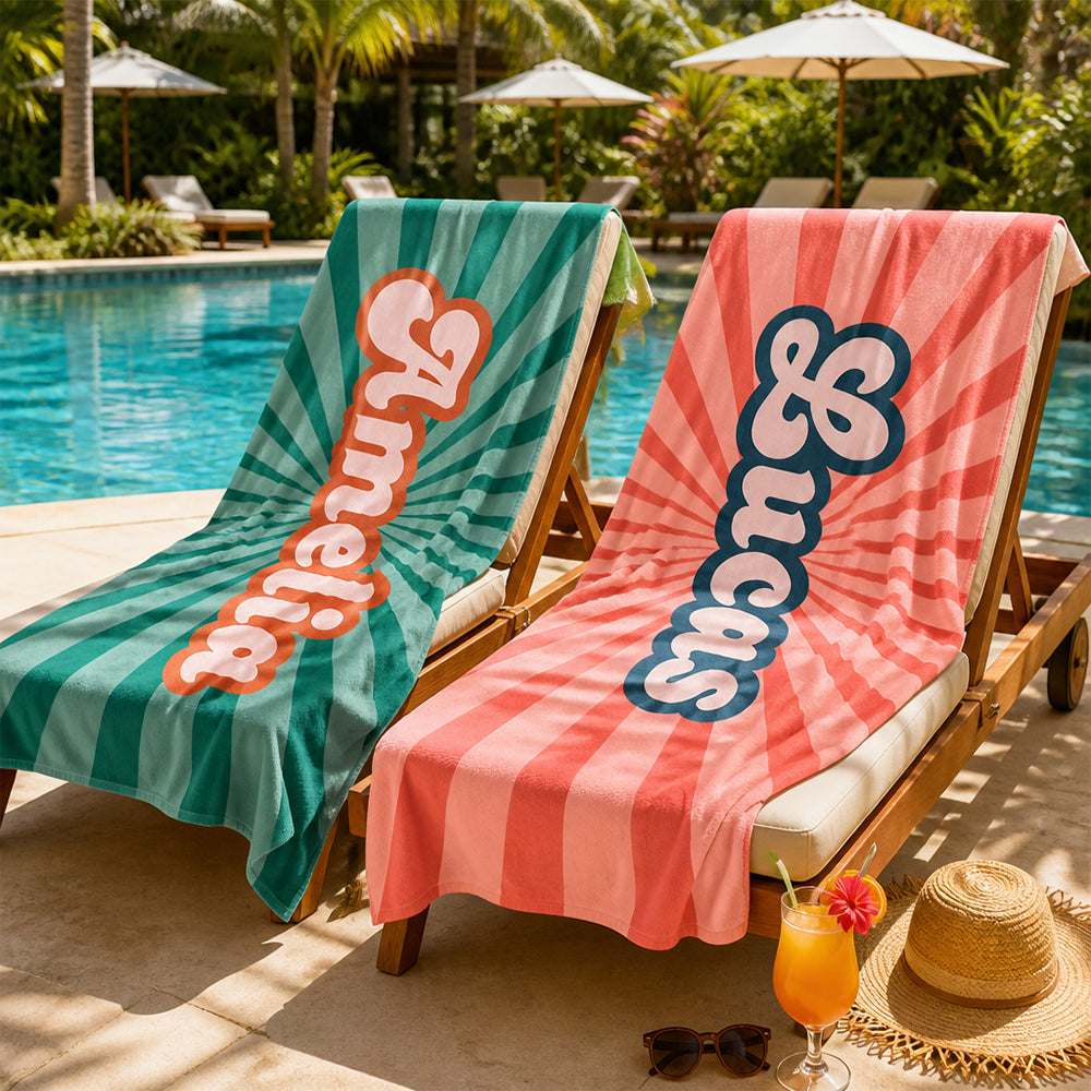Personalized Retro Beach Towel for Travelers Beach Lovers Summer Vacation Gift