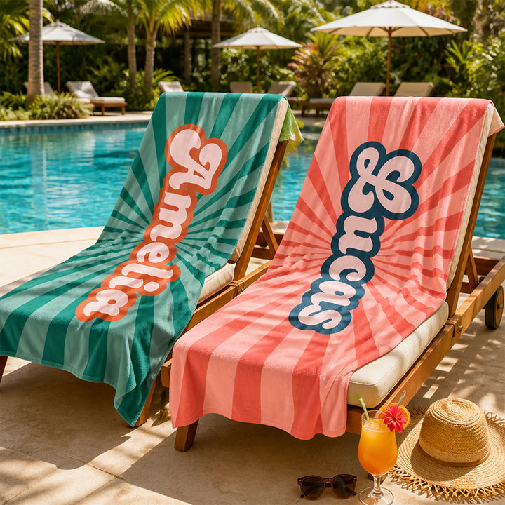 Personalized Retro Beach Towel for Travelers Beach Lovers Summer Vacation Gift