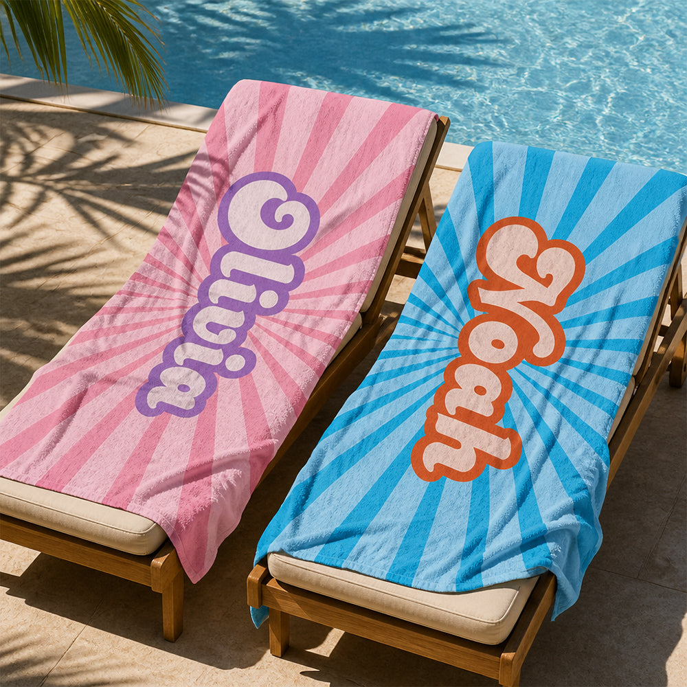 Personalized Retro Beach Towel for Travelers Beach Lovers Summer Vacation Gift