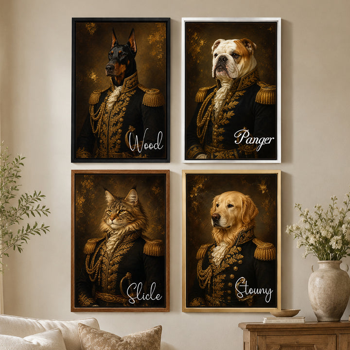 Personalized Royal Pet Portrait Oil Painted Canvas Print Custom Photo with Name Regal Artwork Home Decor Gift for Dog Cat Lovers Birthday Keepsake