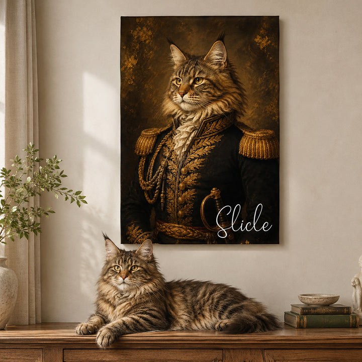 Personalized Royal Pet Portrait Oil Painted Canvas Print Custom Photo with Name Regal Artwork Home Decor Gift for Dog Cat Lovers Birthday Keepsake