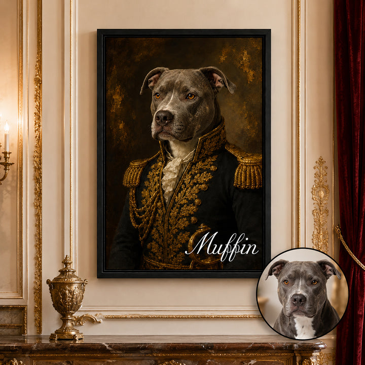 Personalized Royal Pet Portrait Oil Painted Canvas Print Custom Photo with Name Regal Artwork Home Decor Gift for Dog Cat Lovers Birthday Keepsake