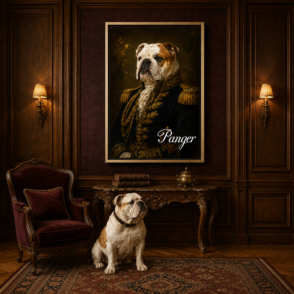 Personalized Royal Pet Portrait Oil Painted Canvas Print Custom Photo with Name Regal Artwork Home Decor Gift for Dog Cat Lovers Birthday Keepsake