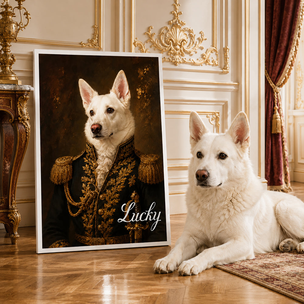 Personalized Royal Pet Portrait Oil Painted Canvas Print Custom Photo with Name Regal Artwork Home Decor Gift for Dog Cat Lovers Birthday Keepsake