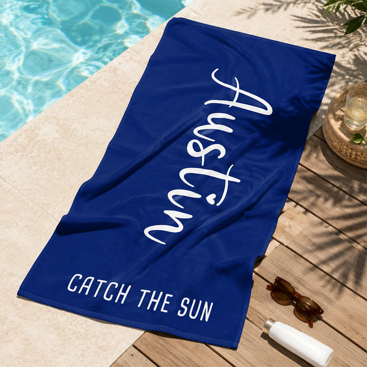 Personalized Script Solid Color Beach Towel with Custom Name and Text Oversized Quick Dry Towel for Summer Beach Pool Trip Party Gift