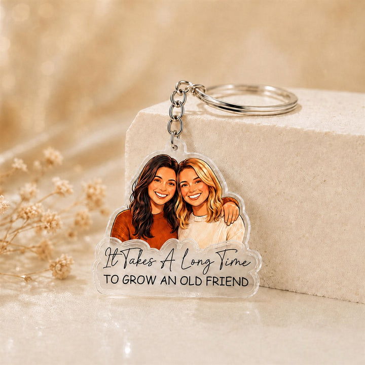Personalized Semi Realistic Photo Acrylic Portrait Keepsake Keychain Fridge Magnet Car Hanger Visor Clip Gift to Capture Precious Moments with Best Friend