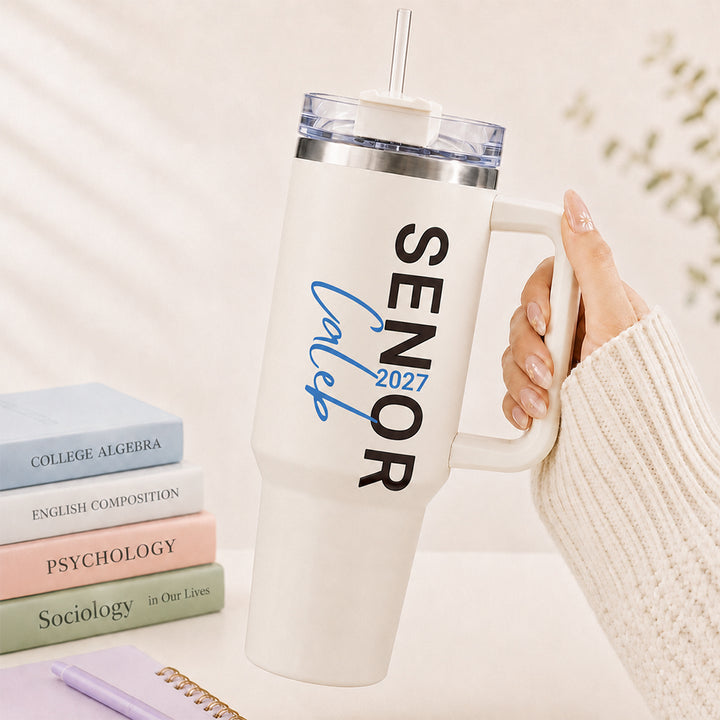 Personalized Senior 2027 40oz Stainless Steel Insulated Tumbler with Custom Name &amp; Class Year Handle Travel Mug Back to School Graduation Gift for Senior Class of 2027