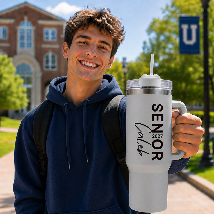 Personalized Senior 2027 40oz Stainless Steel Insulated Tumbler with Custom Name &amp; Class Year Handle Travel Mug Back to School Graduation Gift for Senior Class of 2027