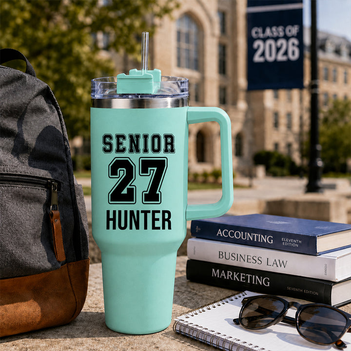 Personalized Senior 2027 40oz Stainless Steel Insulated Tumbler with Custom Name &amp; Class Year Handle Travel Mug Back to School Graduation Gift for Senior Class of 2027