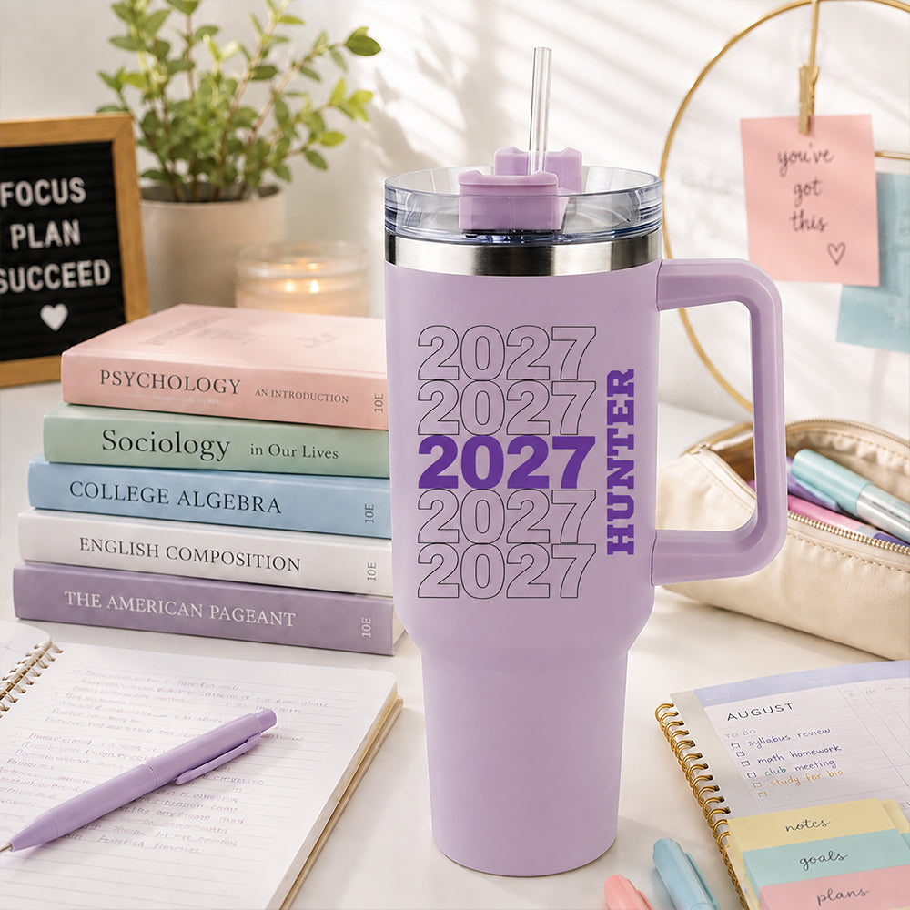 Personalized Senior 2027 40oz Stainless Steel Insulated Tumbler with Custom Name &amp; Class Year Handle Travel Mug Back to School Graduation Gift for Senior Class of 2027