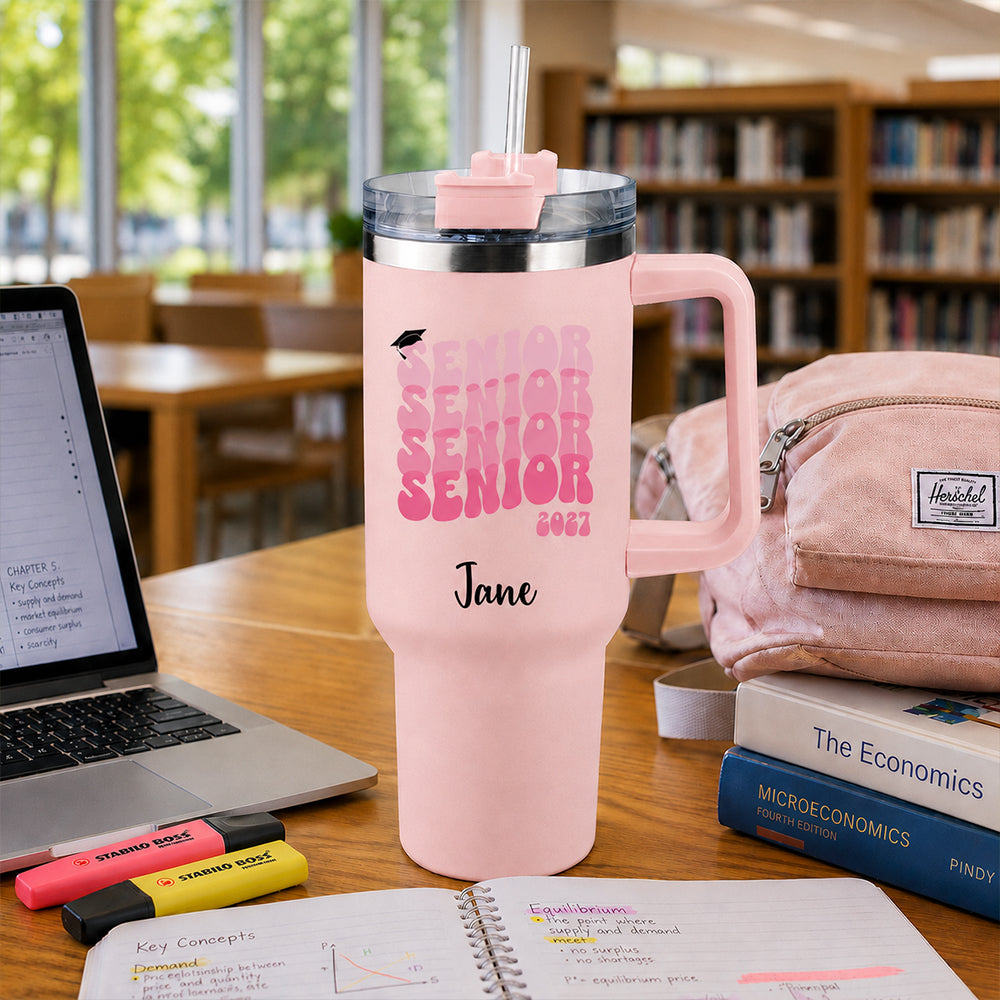 Personalized Senior 2027 40oz Stainless Steel Insulated Tumbler with Custom Name &amp; Class Year Handle Travel Mug Back to School Graduation Gift for Senior Class of 2027