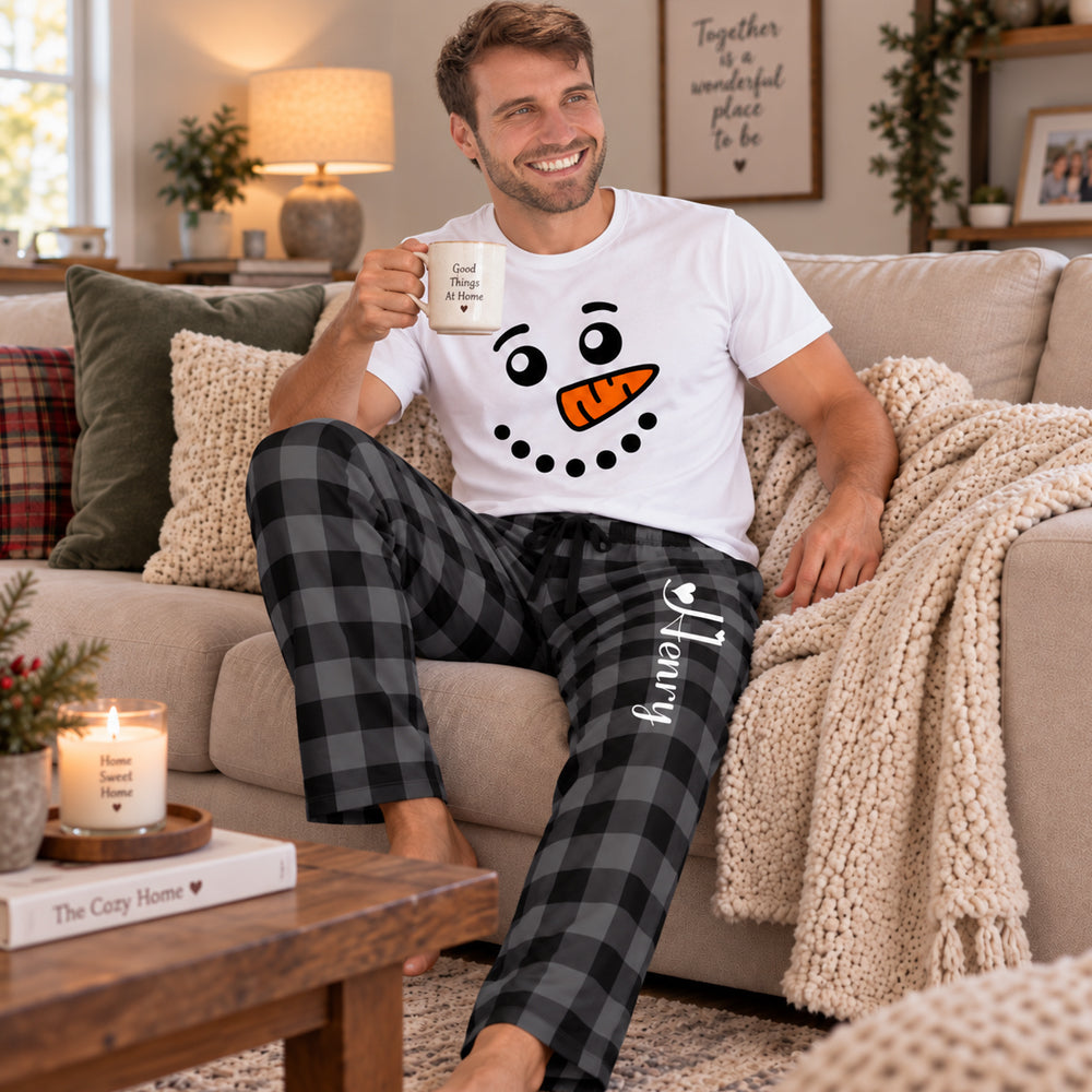 Personalized Snowman Couples Christmas Pajama Set Custom Matching Holiday Sleepwear with Names Cozy Christmas Gift for Couples