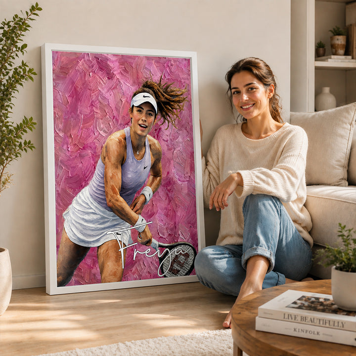 Personalized Sports Moment Oil Painted Canvas Print Custom Photo with Name Athletic Artwork Home Decor Gift for Sports Lovers Birthday Team Keepsake