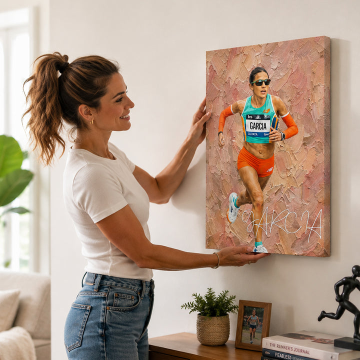 Personalized Sports Moment Oil Painted Canvas Print Custom Photo with Name Athletic Artwork Home Decor Gift for Sports Lovers Birthday Team Keepsake