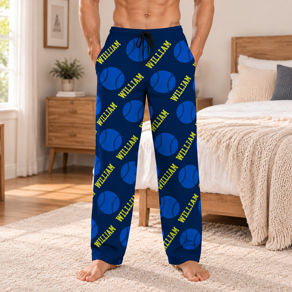 Personalized Sports Pajama Pants Custom Name Ball Print Soft Drawstring Lounge Pants for Women Men and Kids Unique Birthday Gift for Sports Fans