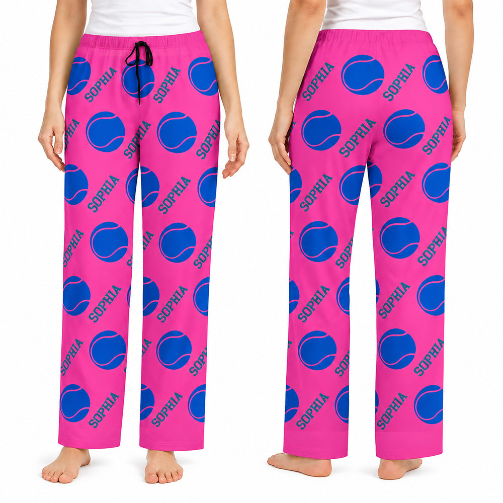 Personalized Sports Pajama Pants Custom Name Ball Print Soft Drawstring Lounge Pants for Women Men and Kids Unique Birthday Gift for Sports Fans