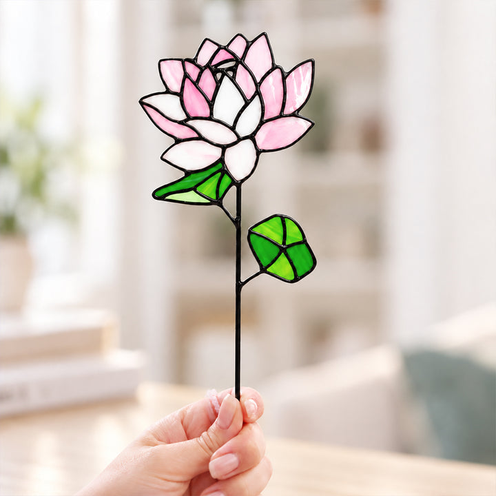 Personalized Stained Glass Birth Flower Plant Stake with Name Handmade Garden Decor Mother’s Day Gift for Mom Grandma Plant Lovers