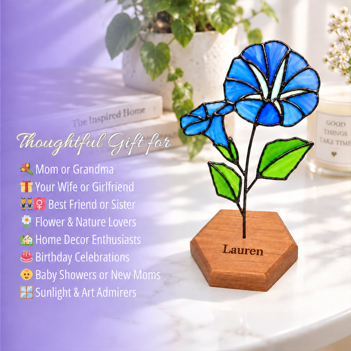 Personalized Stained Glass Birth Flower Plant Stake with Name Handmade Garden Decor Mother’s Day Gift for Mom Grandma Plant Lovers