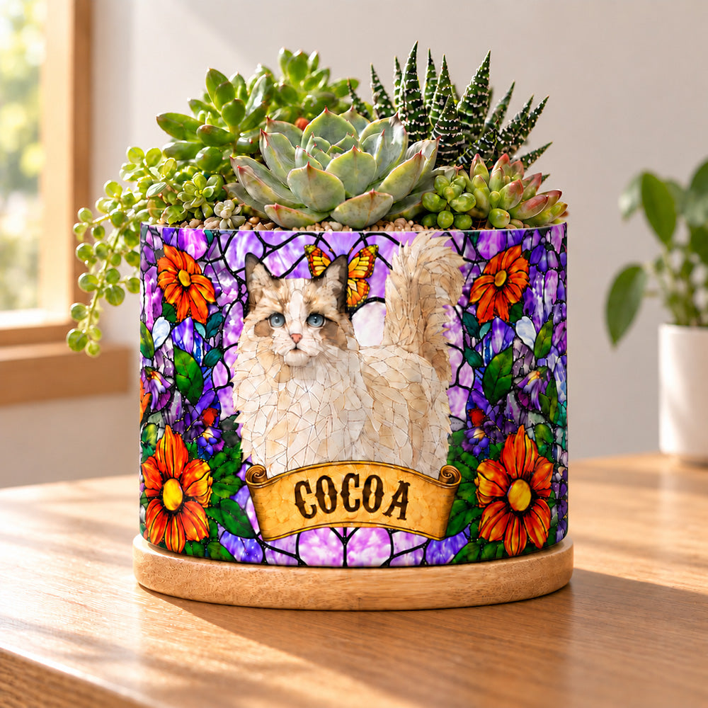 Personalized Stained Glass Style Pet Portrait Plant Pot Custom Memorial Gift for Dog and Cat Lovers