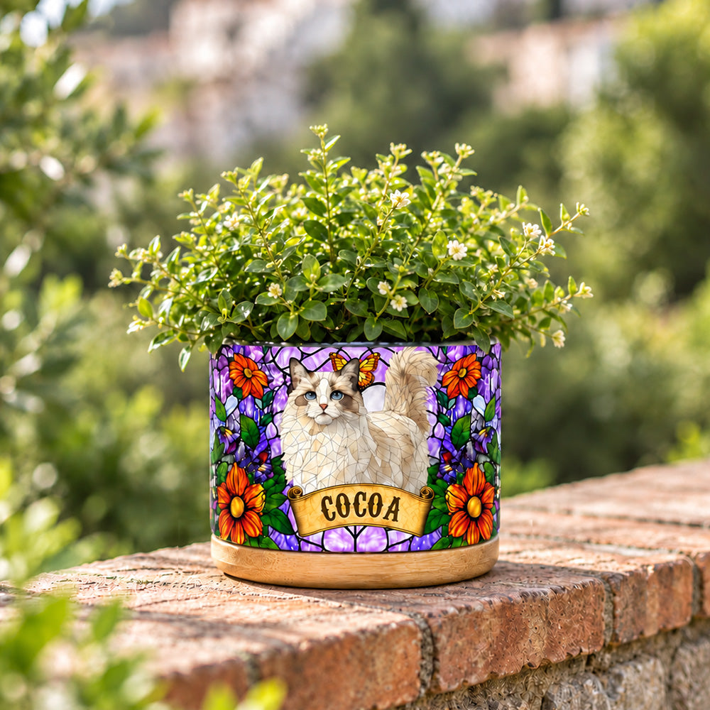 Personalized Stained Glass Style Pet Portrait Plant Pot Custom Memorial Gift for Dog and Cat Lovers