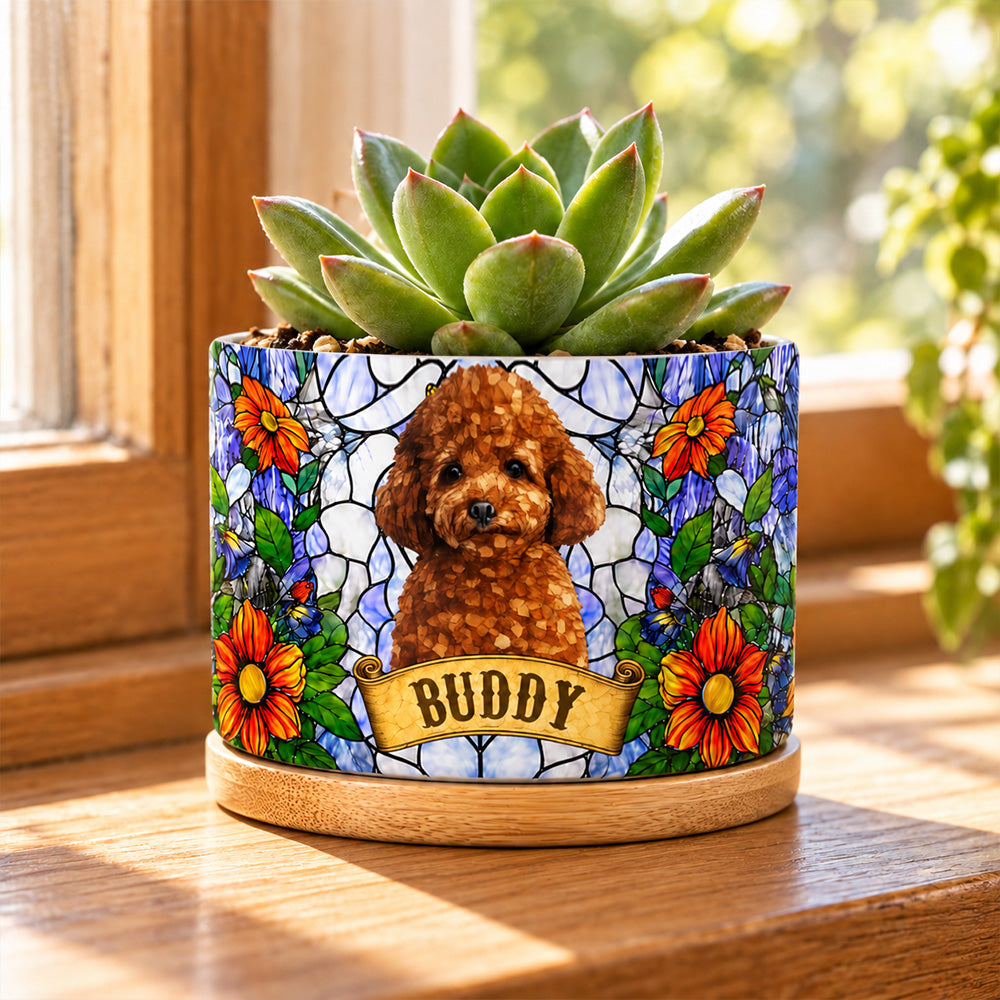 Personalized Stained Glass Style Pet Portrait Plant Pot Custom Memorial Gift for Dog and Cat Lovers