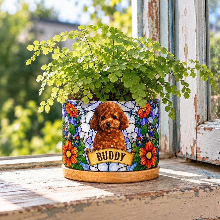 Personalized Stained Glass Style Pet Portrait Plant Pot Custom Memorial Gift for Dog and Cat Lovers